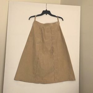 Ultra suede a-line midi skirt with scalloped detail on front